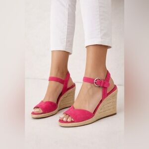 Prada Pink Suede Espadrille Wedge Sandals